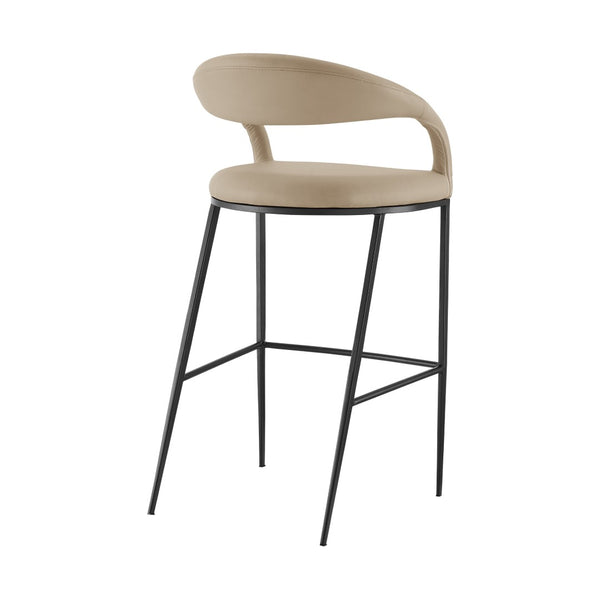 HomeRoots 26" Beige and Black Faux Leather Bar Chair with Ergonomic Design for Modern Kitchen Comfort 569186