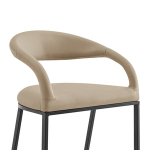 HomeRoots 26" Beige and Black Faux Leather Bar Chair with Ergonomic Design for Modern Kitchen Comfort 569186