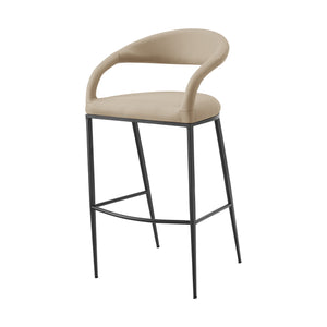 Homeroots 30" Beige And Black Faux Leather And Iron Low Back Bar Height Bar Chair   569187