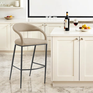 Homeroots 30" Beige And Black Faux Leather And Iron Low Back Bar Height Bar Chair   569187