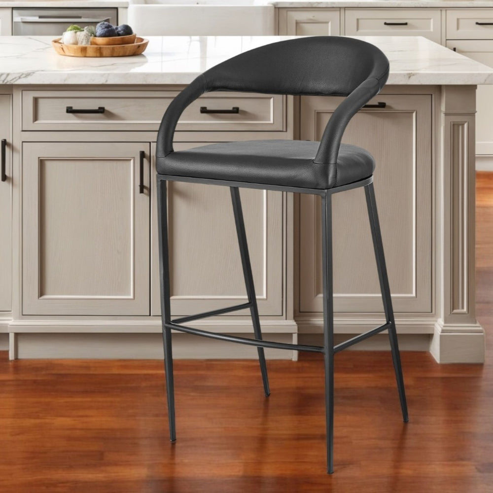 HomeRoots 26" Black Faux Leather Counter Height Bar Chair with Industrial Iron Frame for Modern Spaces 569188