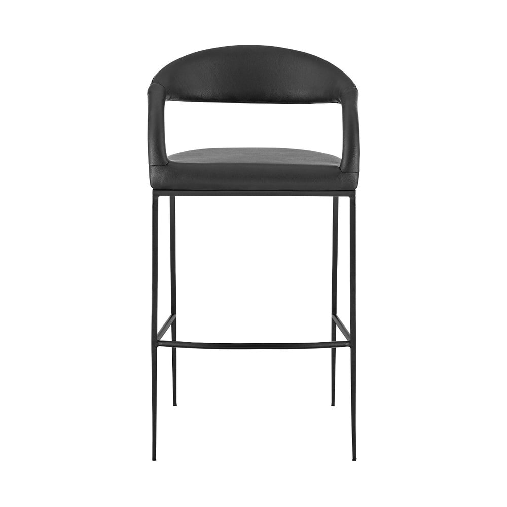 HomeRoots 26" Black Faux Leather Counter Height Bar Chair with Industrial Iron Frame for Modern Spaces 569188