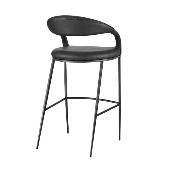 HomeRoots 26" Black Faux Leather Counter Height Bar Chair with Industrial Iron Frame for Modern Spaces 569188