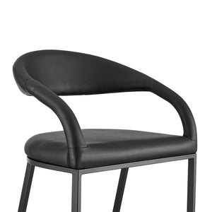 HomeRoots 26" Black Faux Leather Counter Height Bar Chair with Industrial Iron Frame for Modern Spaces 569188