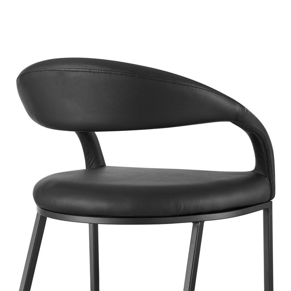 HomeRoots 26" Black Faux Leather Counter Height Bar Chair with Industrial Iron Frame for Modern Spaces 569188