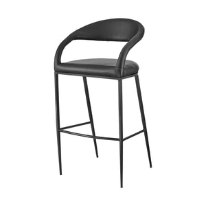 Homeroots 30" Black Faux Leather And Iron Low Back Bar Height Bar Chair   569189