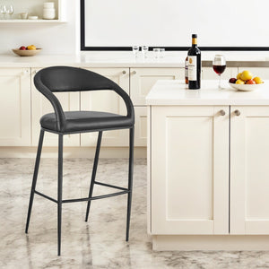 Homeroots 30" Black Faux Leather And Iron Low Back Bar Height Bar Chair   569189