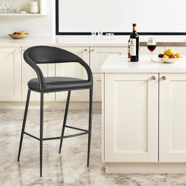 Homeroots 30" Black Faux Leather And Iron Low Back Bar Height Bar Chair   569189