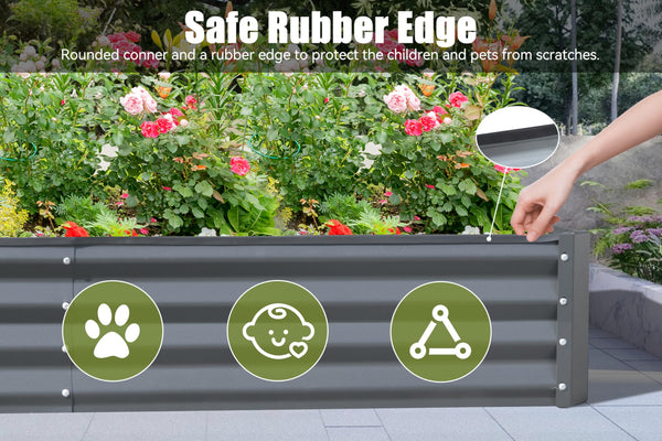 English Elm 8x4x1 Raised Garden Bed Galvanized Steel Outdoor Planter Box with Open Base, Support Rods & Safety Edge Gray W1859P197953