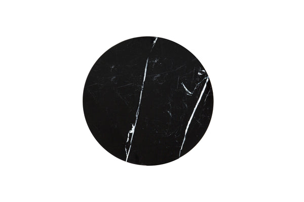 Homeroots 20" Silver And Black Faux Marble And Glass Round Mirrored End Table   569207