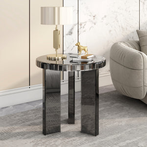 Homeroots 20" Silver And Black Faux Marble And Glass Round Mirrored End Table   569207