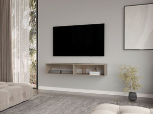 HomeRoots 59" Beige Floating TV Stand - Sleek Wall-Mounted Console with Storage, Cable Management, Versatile Design 569211