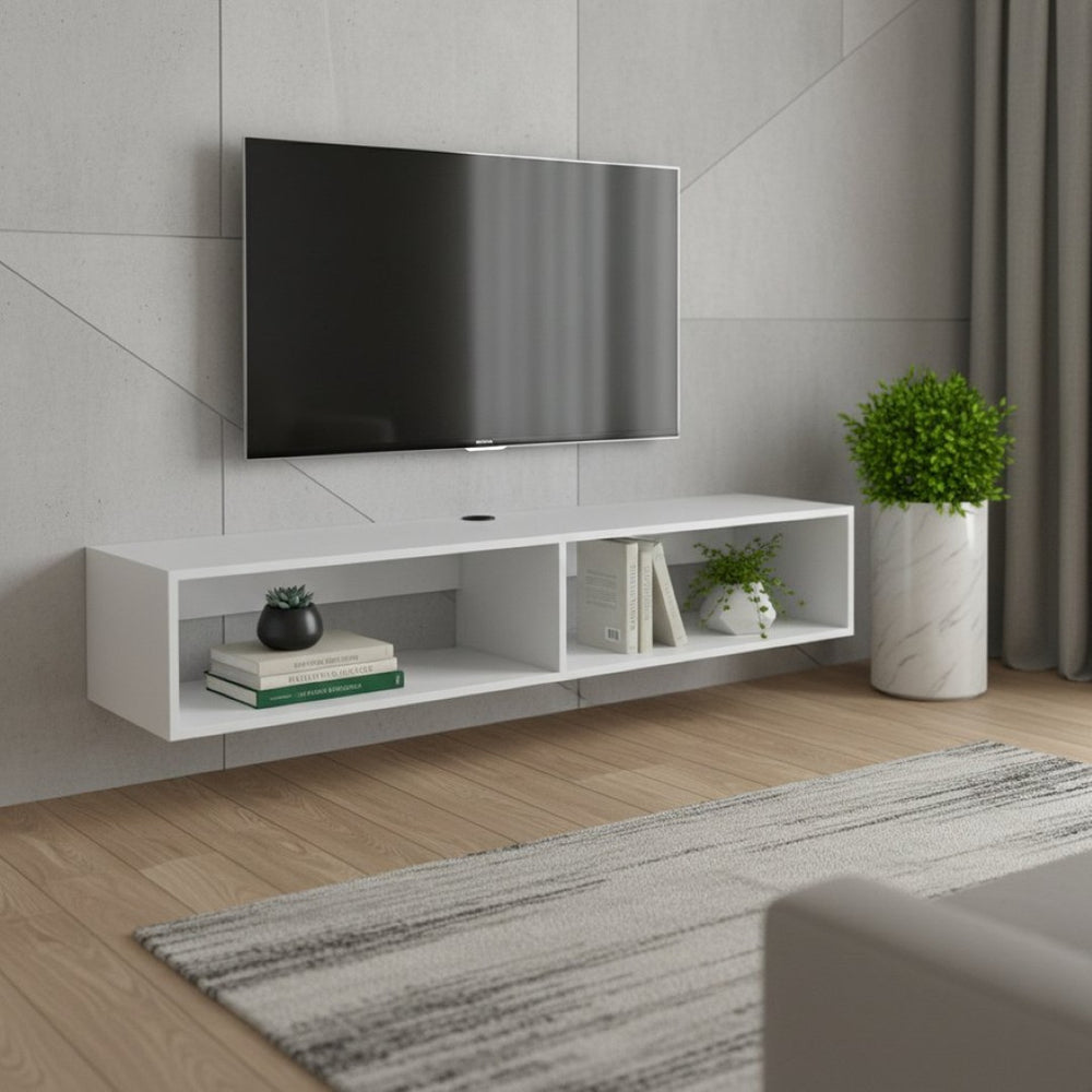HomeRoots 59" White Floating TV Stand - Modern Wall-Mounted Storage for Minimalist Living Rooms & Offices 569212