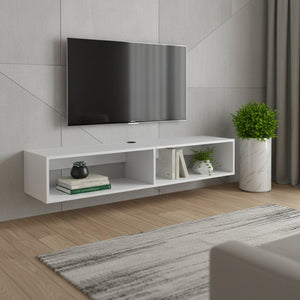 HomeRoots 59" White Floating TV Stand - Modern Wall-Mounted Storage for Minimalist Living Rooms & Offices 569212