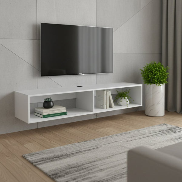 HomeRoots 59" White Floating TV Stand - Modern Wall-Mounted Storage for Minimalist Living Rooms & Offices 569212