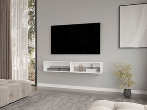 HomeRoots 59" White Floating TV Stand - Modern Wall-Mounted Storage for Minimalist Living Rooms & Offices 569212
