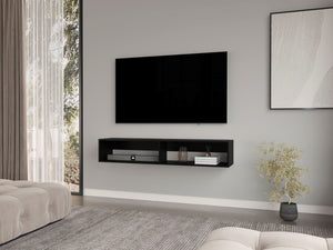 HomeRoots 59" Black Floating Mount TV Stand - Modern Wall-Mounted Design with Open Storage & Cable Management 569213