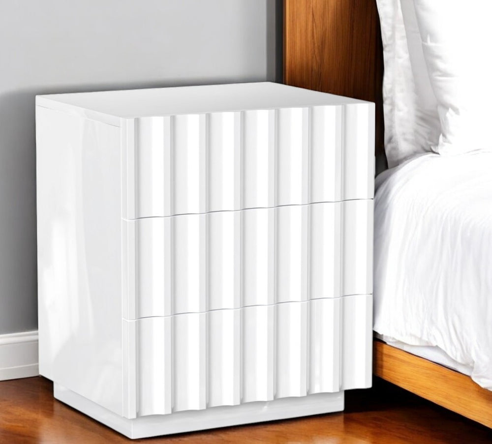 Homeroots 20" Black Three Drawer Ribbed Texture Wood Lighted Nightstand With Storage   569254