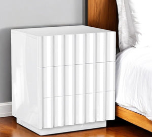 Homeroots 20" Black Three Drawer Ribbed Texture Wood Lighted Nightstand With Storage   569254