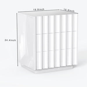 Homeroots 20" Black Three Drawer Ribbed Texture Wood Lighted Nightstand With Storage   569254