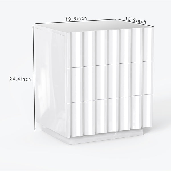 Homeroots 20" Black Three Drawer Ribbed Texture Wood Lighted Nightstand With Storage   569254