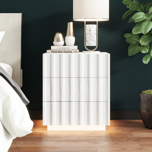 Homeroots 20" Black Three Drawer Ribbed Texture Wood Lighted Nightstand With Storage   569254