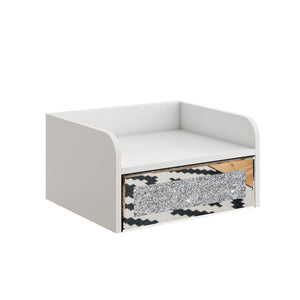 Homeroots 14" White Wood Faux Crystal Bling And Mirrored Glass One Drawer Floating Nightstand   569255