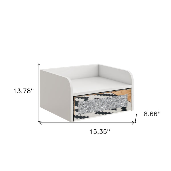 Homeroots 14" White Wood Faux Crystal Bling And Mirrored Glass One Drawer Floating Nightstand   569255