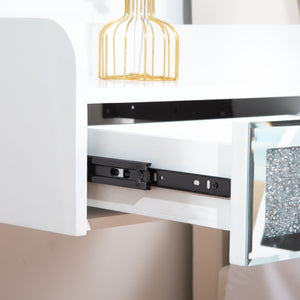 Homeroots 14" White Wood Faux Crystal Bling And Mirrored Glass One Drawer Floating Nightstand   569255