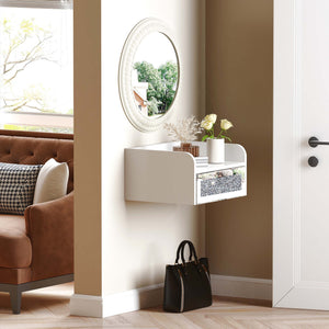 Homeroots 14" White Wood Faux Crystal Bling And Mirrored Glass One Drawer Floating Nightstand   569255