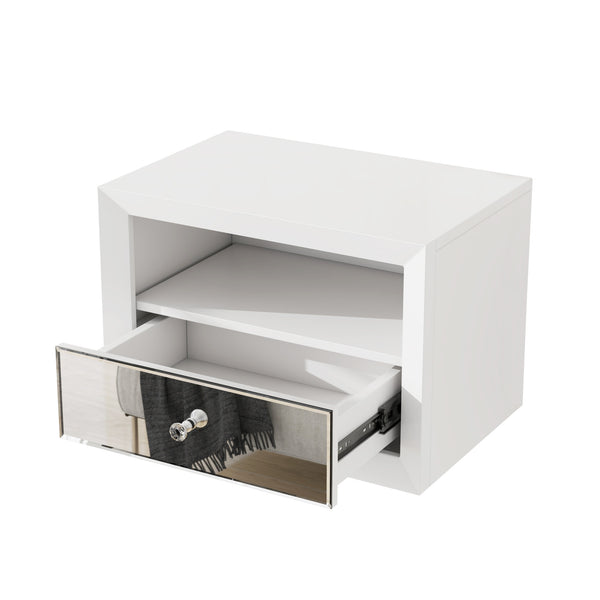 Homeroots 13" White Wood And Mirrored Glass One Drawer Floating Nightstand   569256