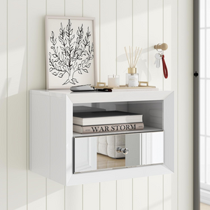 Homeroots 13" White Wood And Mirrored Glass One Drawer Floating Nightstand   569256