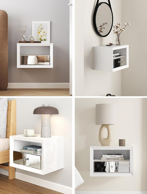 Homeroots 13" White Wood And Mirrored Glass One Drawer Floating Nightstand   569256