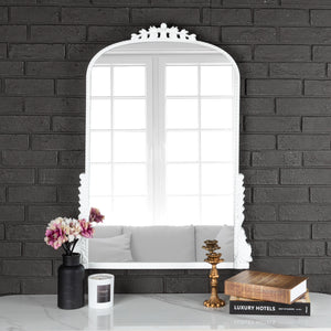 Homeroots 32" White Arch Baroque Framed Accent Mirror  Mirror 569261