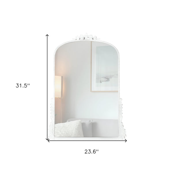 Homeroots 32" White Arch Baroque Framed Accent Mirror  Mirror 569261