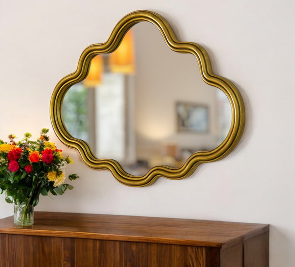 Homeroots 30" Gold Scalloped Metal Framed Accent Mirror  Mirror 569262