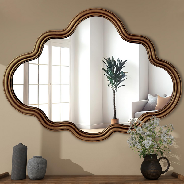 Homeroots 30" Gold Scalloped Metal Framed Accent Mirror  Mirror 569262