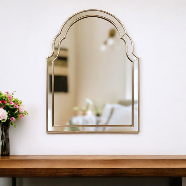Homeroots 24" Gold Arch Metal Framed Accent Mirror  Mirror 569263