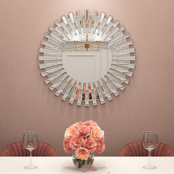 Homeroots 32" Silver Sunburst Unframed Accent Mirror  Mirror 569264