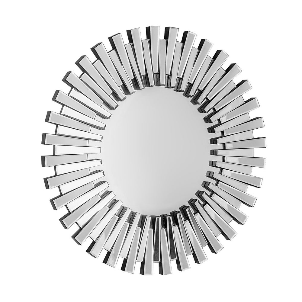 HomeRoots 32" Silver Sunburst Accent Mirror - Elegant Beveled Design for Modern Home Décor & Bright Spaces 569264