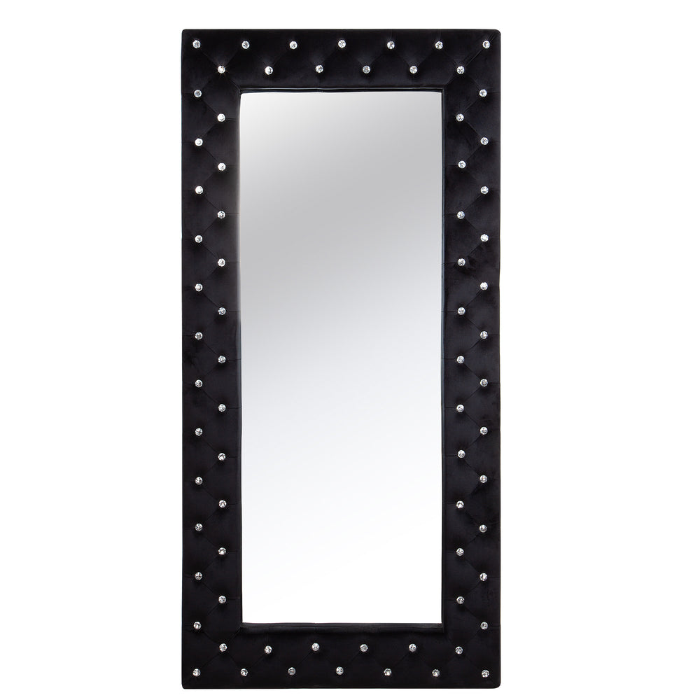 Homeroots 71" Black Wood And Faux Crystal Framed Freestanding And Wall Mount Standing Mirror  Mirror 569267