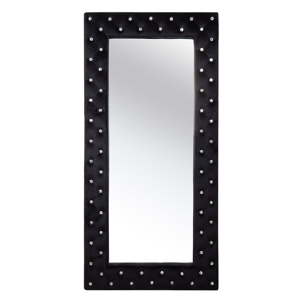 HomeRoots 71" Black Wood & Faux Crystal Framed Full-Length Mirror - Glamorous Accent for Any Space! 569267