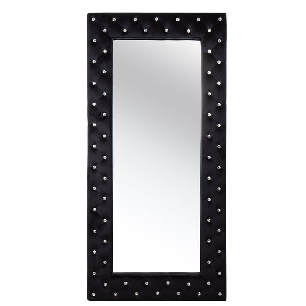 Homeroots 71" Black Wood And Faux Crystal Framed Freestanding And Wall Mount Standing Mirror  Mirror 569267