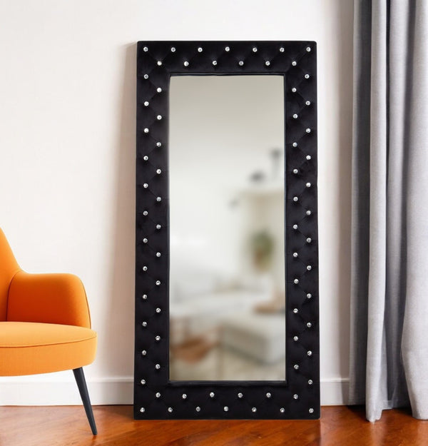 Homeroots 71" Black Wood And Faux Crystal Framed Freestanding And Wall Mount Standing Mirror  Mirror 569267