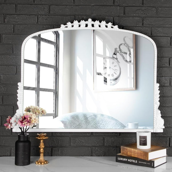 Homeroots 35" White Arch Framed Accent Mirror  Mirror 569269