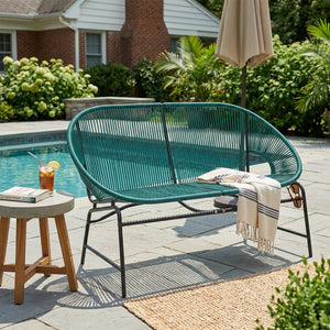English Elm Condessa Outdoor Pe Rattan Loveseat Iron Frame Weather Resistant Patio Seating Teal N775P423051T