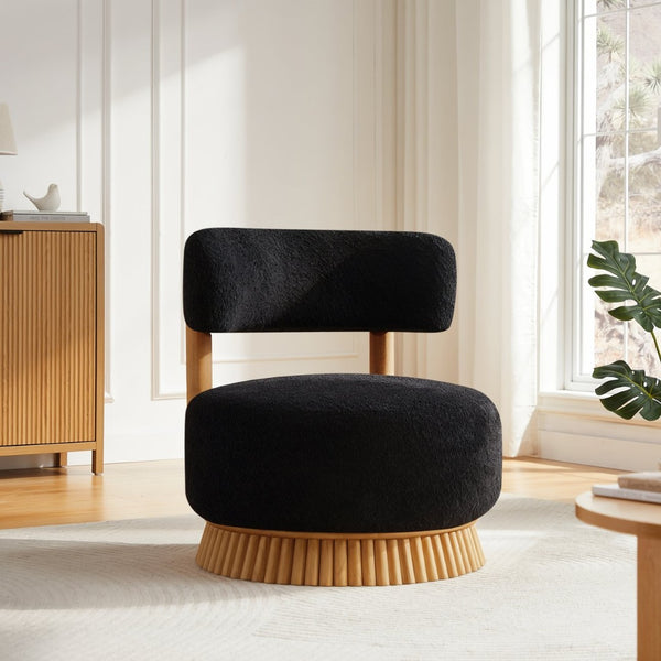 English Elm Modern Boucle Upholstered Armless Accent Chair Set with Thatched Wood Base for Living Room Black N760S0000036C