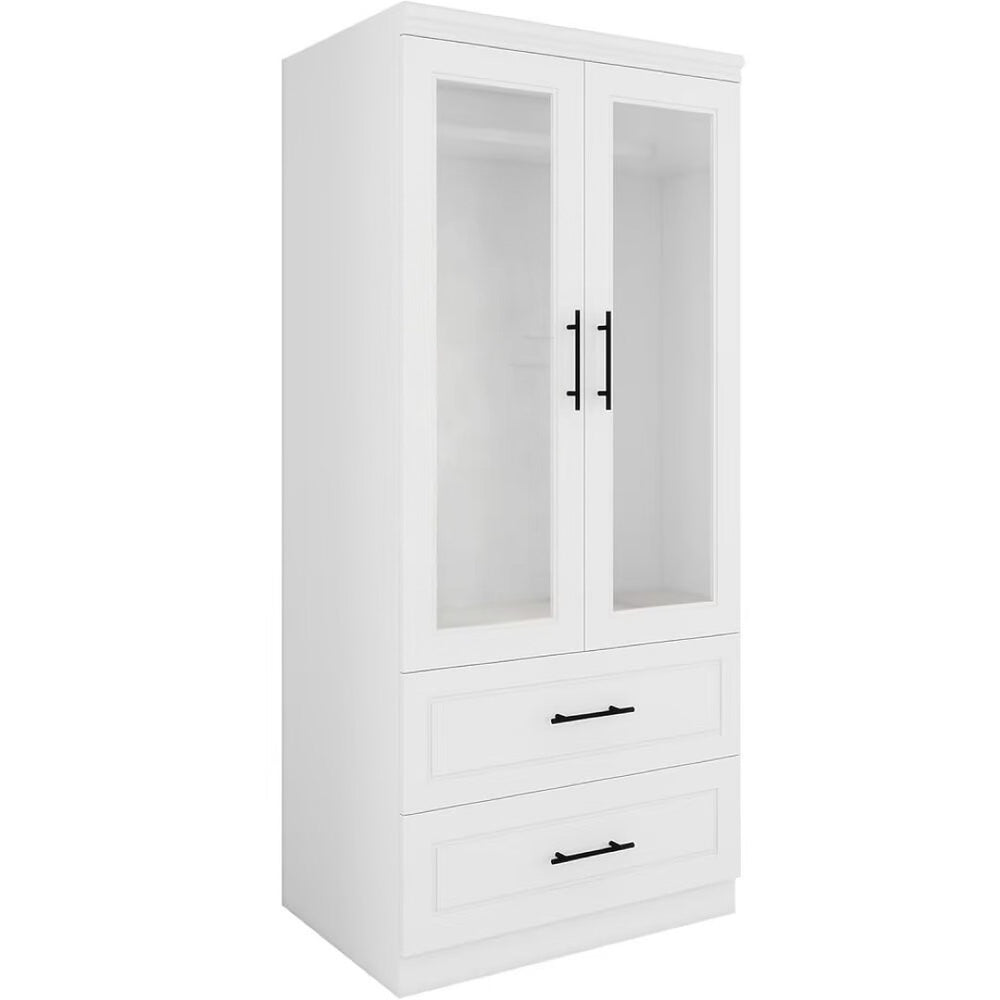 HomeRoots 71" Clear and White Modern Combo Dresser with 2 Doors & 2 Drawers for Stylish Bedroom Storage Solution 569281