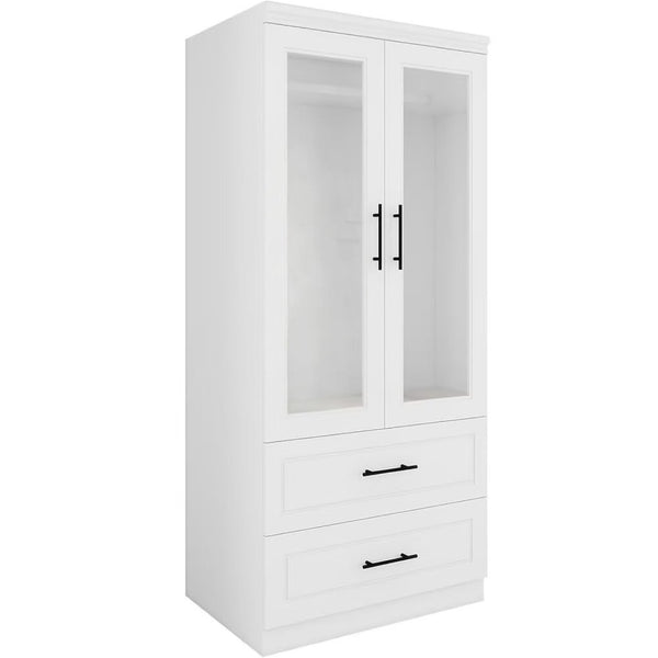 HomeRoots 71" Clear and White Modern Combo Dresser with 2 Doors & 2 Drawers for Stylish Bedroom Storage Solution 569281