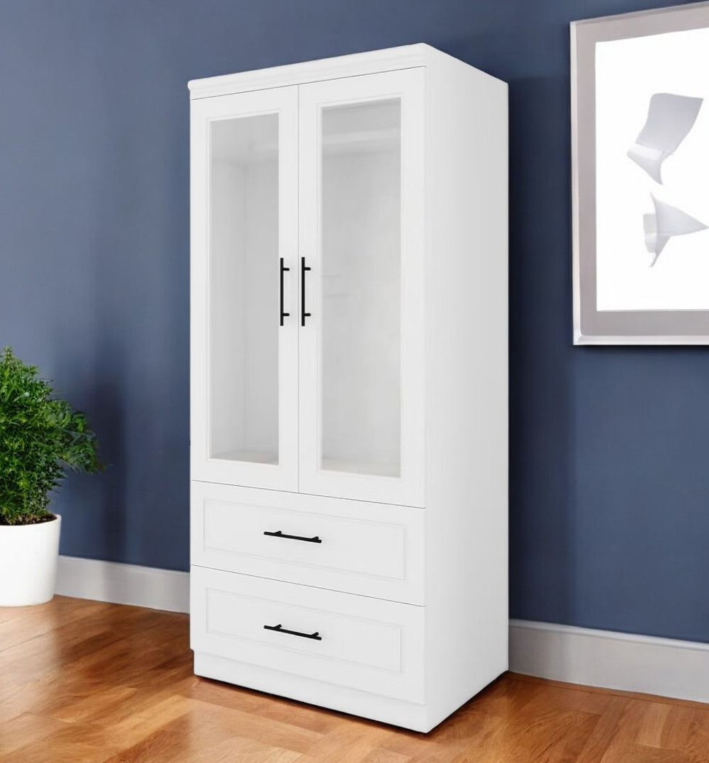 Homeroots 71" Elegant White And Clear Two-door Combo Dresser With Drawers For Stylish Storage Solutions  Manufactured Wood 569281